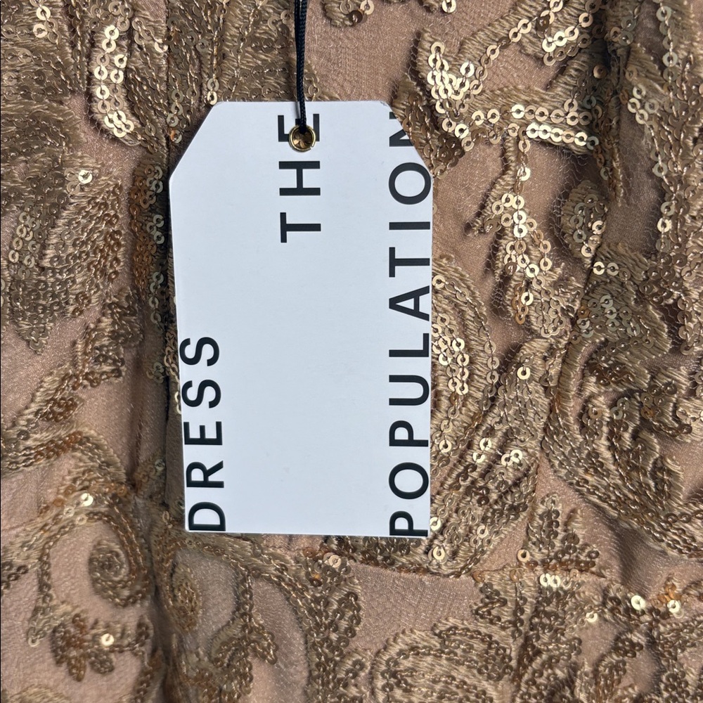 DRESS the POPULATION NWT Blair Gold Sequin Lace Mesh Sleeveless Dress size XL - Picture 7 of 9